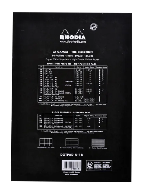 Schrijfblok Rhodia A4 dots 80v 80gr zwart