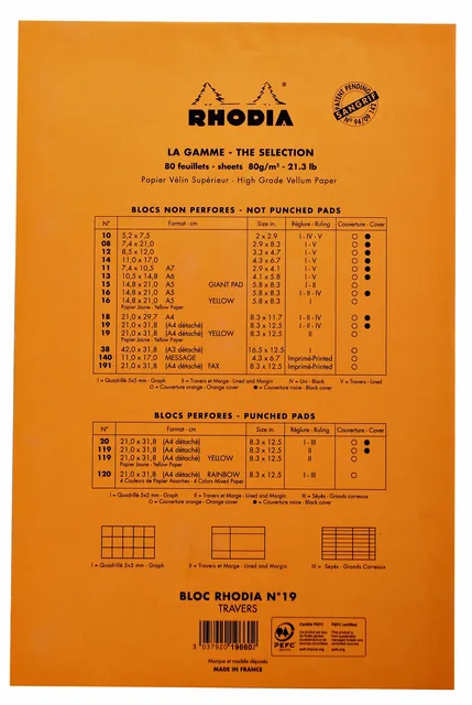 Schrijfblok Rhodia A4 lijn 80vel 80gr geel