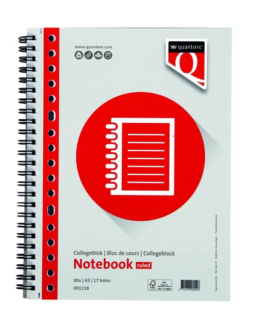 Collegeblok Quantore A5 lijn 17-gaats 160pg 70gr
