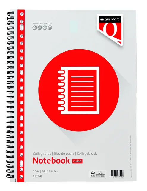 Collegeblok Quantore A4 lijn 23-gaats 200p 70gr