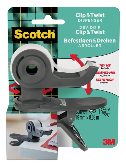 Plakbandhouder Scotch Clip dgs + 1rol tape