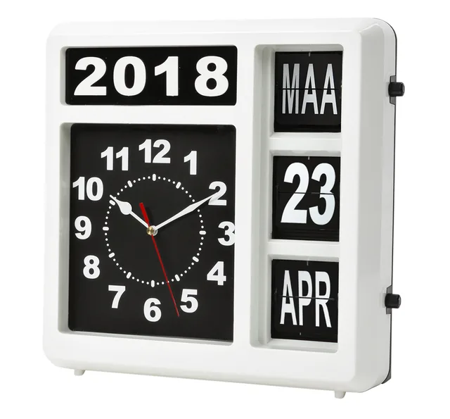 Wandklok Perel Flipover 37cm zwart wit