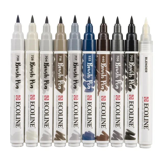 Brushpen Talens Ecoline set 10 stuks grijs