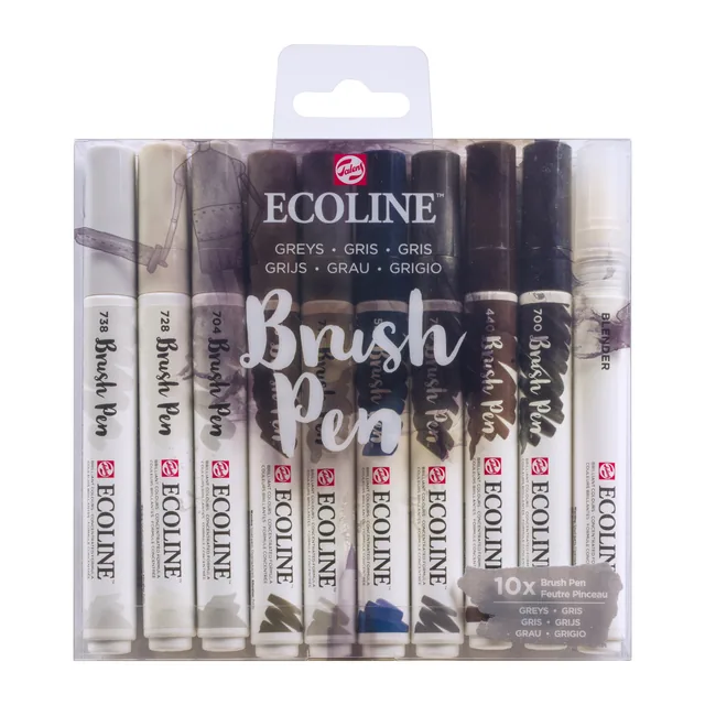 Brushpen Talens Ecoline set 10 stuks grijs