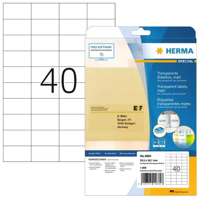 Etiket HERMA 4684 52.5x29.7mm A4 folie transp mat