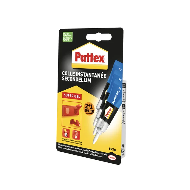 Secondelijm Pattex super gel 3gr blister 2+1