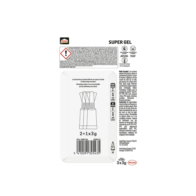Secondelijm Pattex super gel 3gr blister 2+1
