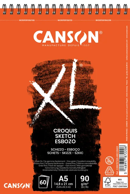 Schetspapier Canson XL Sketch 90gr A5 ivoorwit