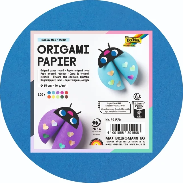 Origami pap Folia 70gr rnd 15cm 100 vel assorti kl