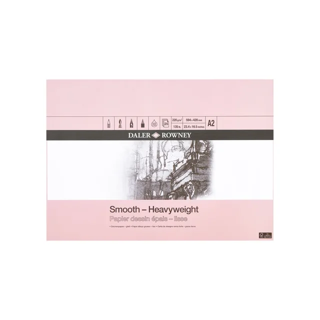 Tekenpapier Daler Rowney Smooth 220gr A2 wit