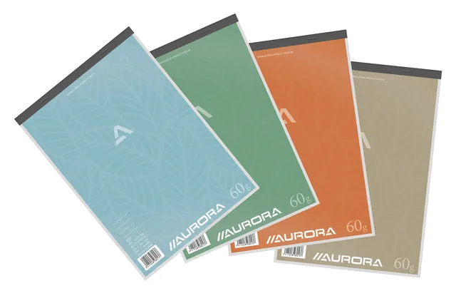 Schrijfblok Aurora A4 lijn 100vel 60gr assorti