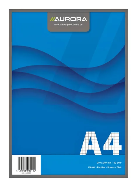 Schrijfblok Aurora A4 ruit 5x5mm 100vel 60gr bl