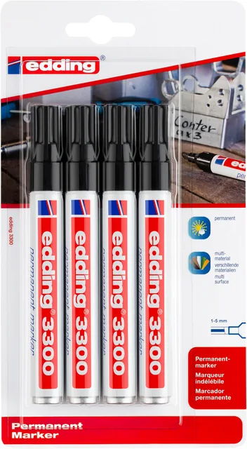 Viltstift edding 3300 schuin 1-5mm blist4 zwart