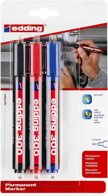 Viltstift edding 300 rond 1.5-3mm blist3 assorti