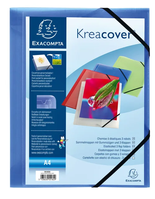 Elastomap Exacompta Kreacover A4 3 klep PP assorti