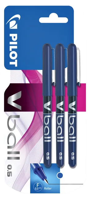 Rollerpen PILOT V-Ball 05 fijn 3st blauw