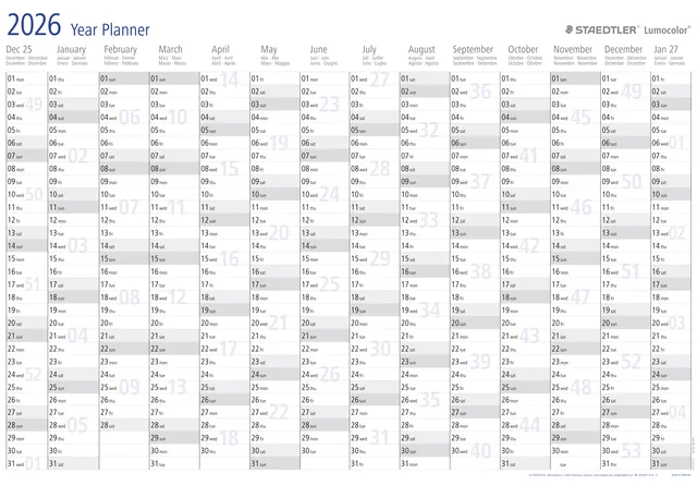 Jaarplanner 2027 Staedtler 84x60cm oprolbaar