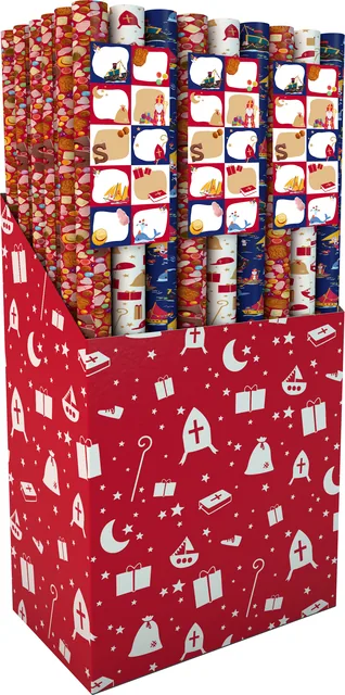Inpakpapier Sint 200x70cm set à 3 rol+stickervel