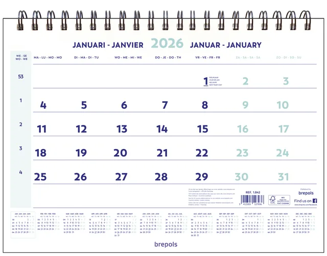 1-Maandskalender 2027 Brepols 43x31.5cm