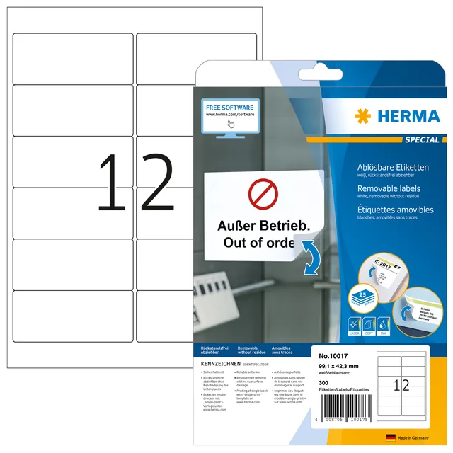 Etiket HERMA 10017 A4 99.1x42.3mm verw wit 300st