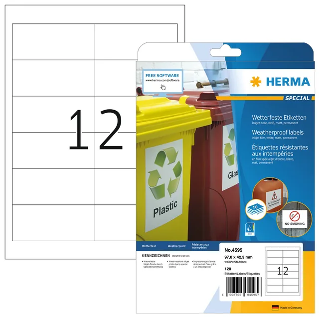 Etiket HERMA 4595 97x42.3mm folie wit 120st