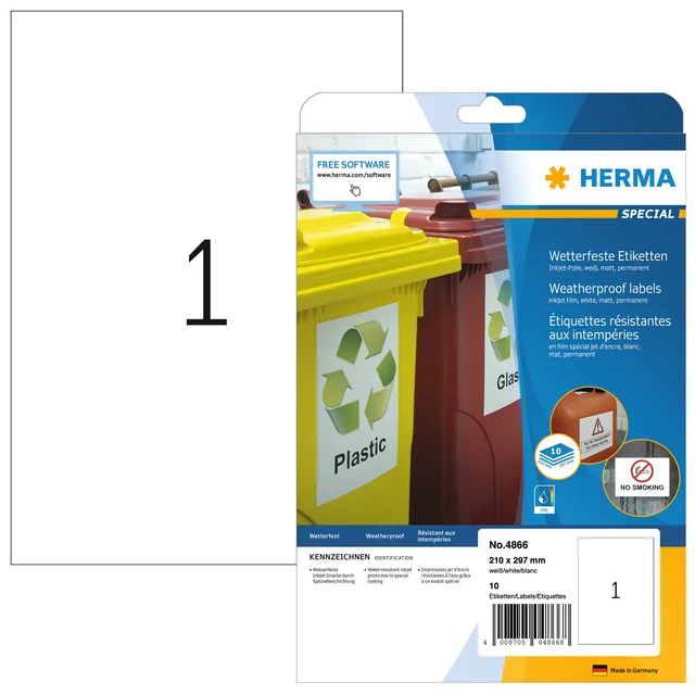 Etiket HERMA 4866 210x297mm A4 folie 10st wit
