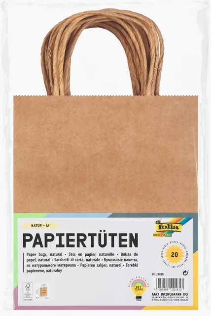 Tas Folia kraft 125gr 18x21x8cm 20 stuks naturel