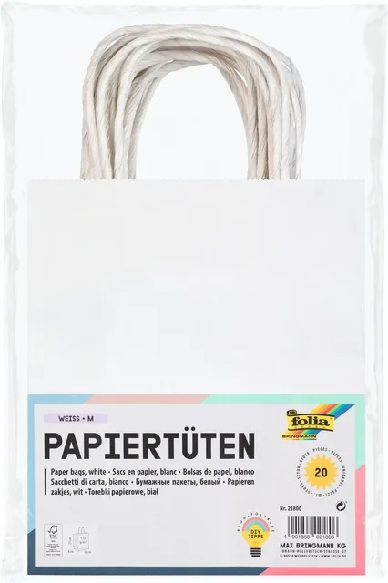 Tas Folia kraft 110gr 18x21x8cm 20 stuks wit