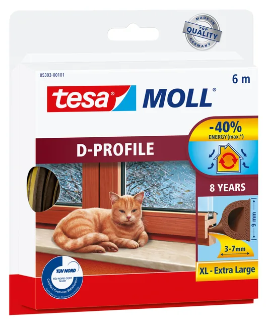 Tochtstrip tesamoll D-profiel rubber 6mx9mm bruin