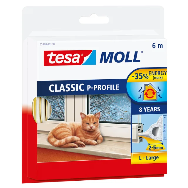 Tochtstrip Tesamoll P-profiel rubber 6mx9mm wit