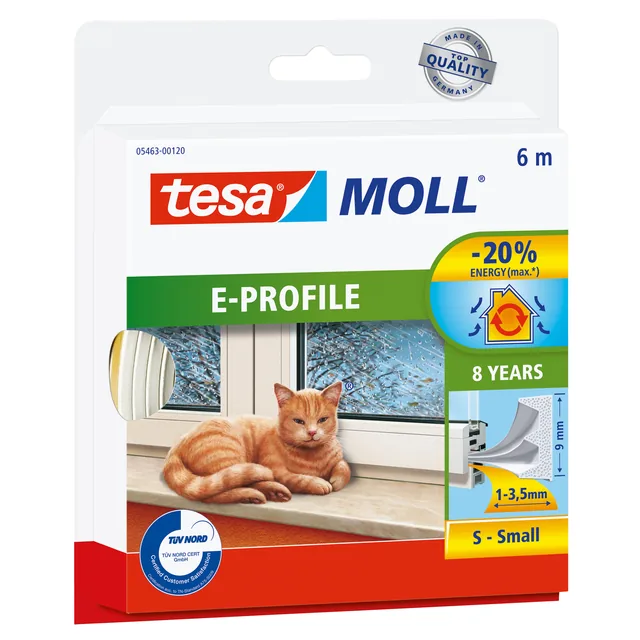 Tochtstrip tesamoll E-profiel zelfkl 6mx9mm wit
