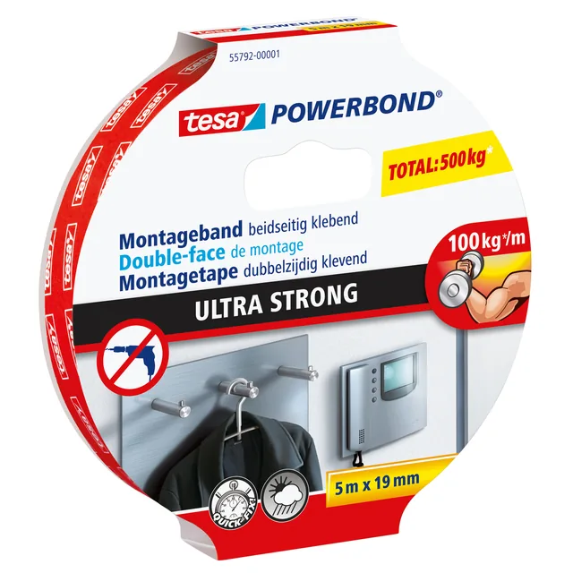 Montagetape tesa Ultra strong dubbelz 5mx19mm wit