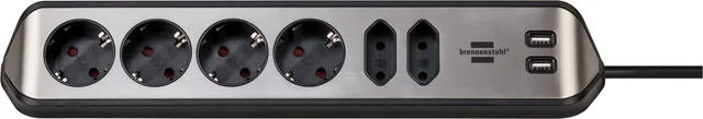 Stekkerdoos Brennenstuhl Estilo 6vdig USB 2m zwart