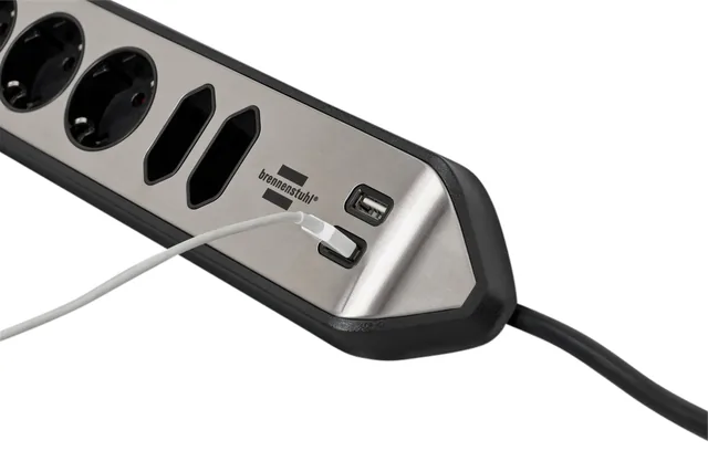 Stekkerdoos Brennenstuhl Estilo 6vdig USB 2m zwart