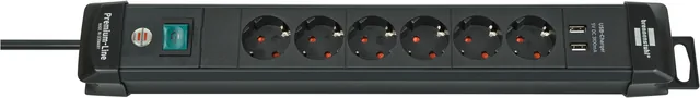 Stekkerdoos Brennenstuhl Prem 6vdig  2USB 3m zwart