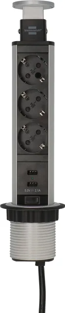 Stekkerdoos Brennenstuhl toren 3vdig USB 2m zw/zi
