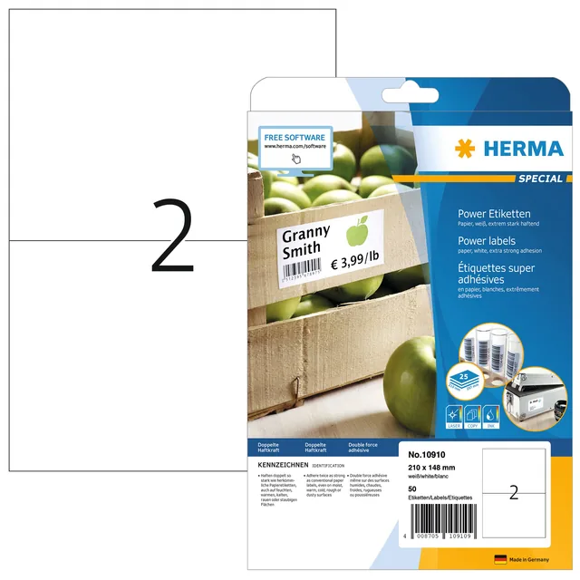 Etiket HERMA Power 10910 210x148mm wit 50st