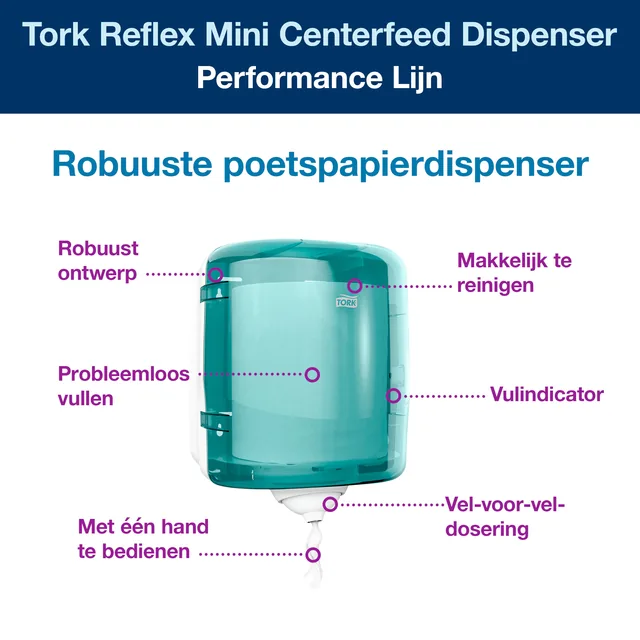 Handdoekroldispenser Tork M4 Performance turquoize