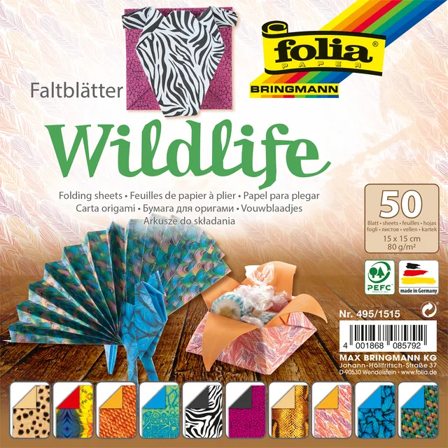 Vouwblaadjes Folia 80gr 15x15cm 50v 2z wildlife