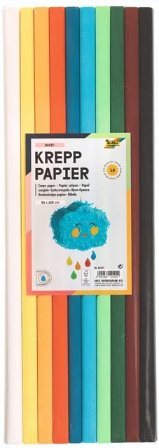 Crepepapier Folia 50x200cm 10 rollen basiskleuren