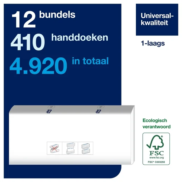 Handdoek Tork H5 Universal 1laags 201x225mm wit