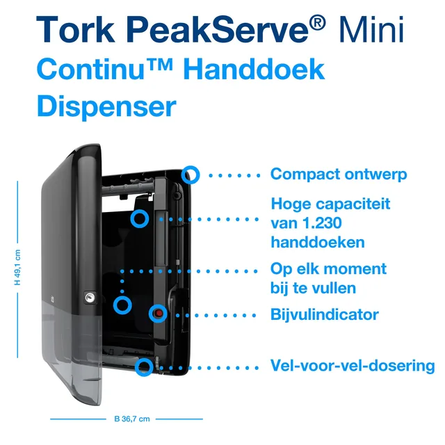 Handdoekdispenser Tork H5 Elevation klein zwart