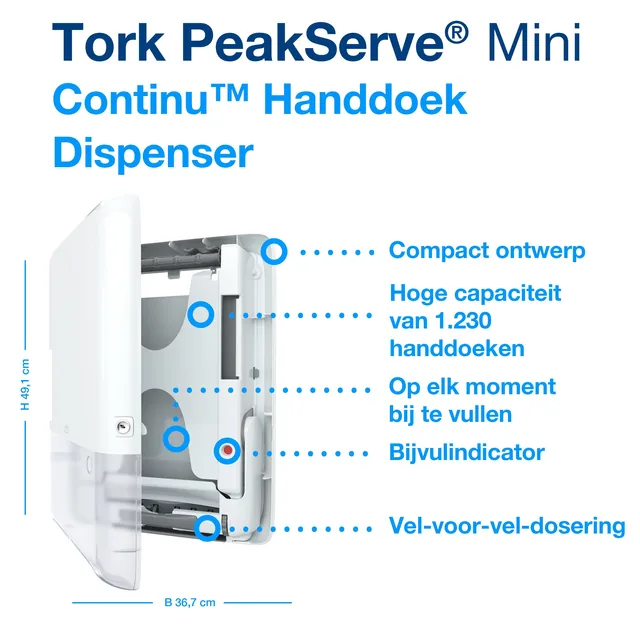Handdoekdispenser Tork H5 Elevation klein wit