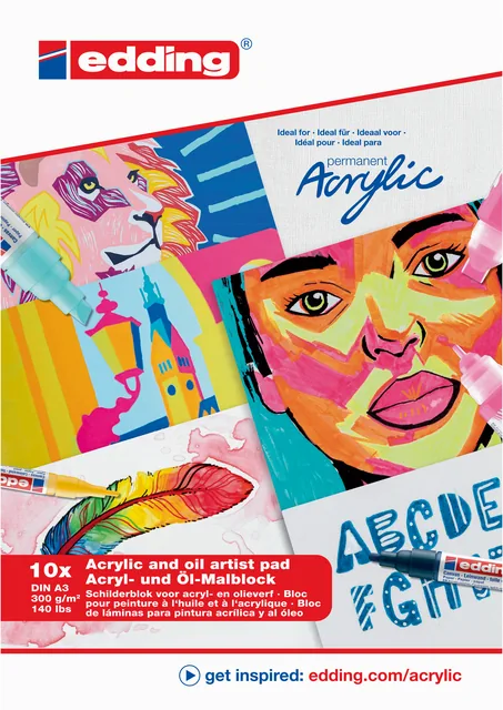 Olie-acrylblok edding 30010 A3 10 vel 300gr wit