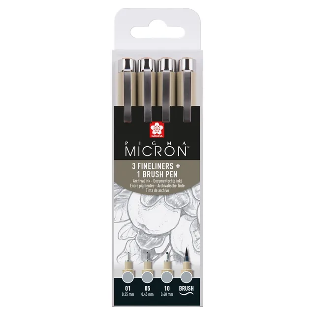 Fineliner Sakura Pigma Micron lichtgrijs 4 maten
