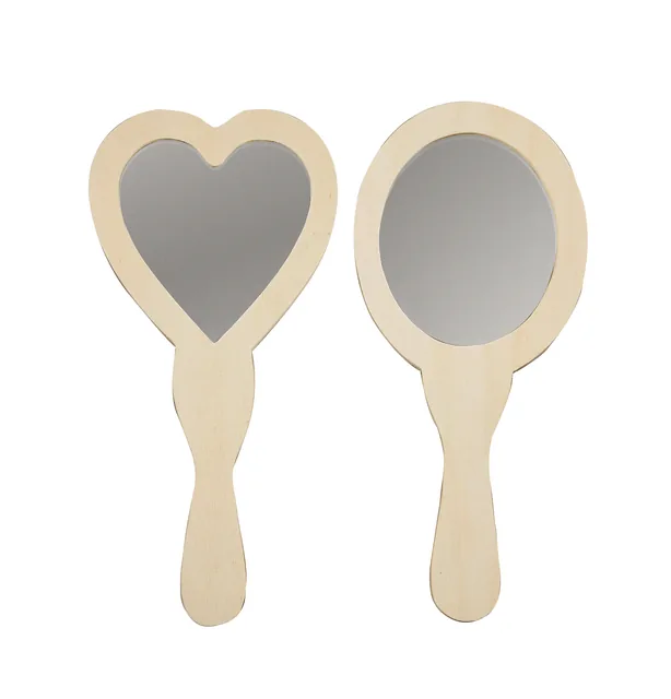 Handspiegel Crea Com hart en ovaal 23-24cm hout