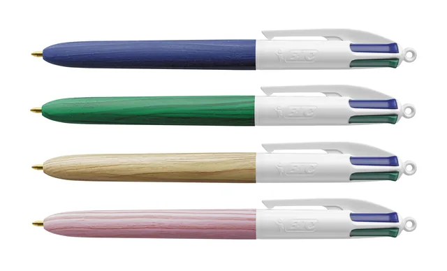 Balpen Bic 4kleuren wood M assorti