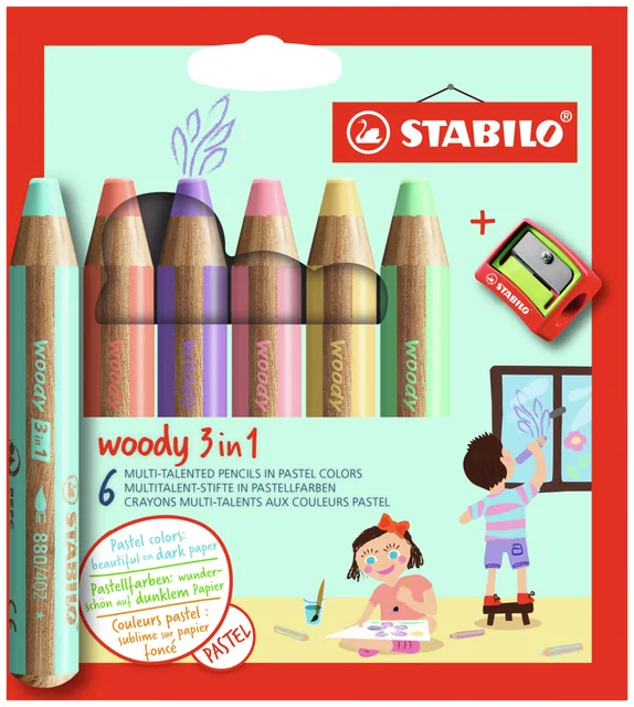 Kleurpotlood STABILO 880 woody 3 in 1 6st pa ass