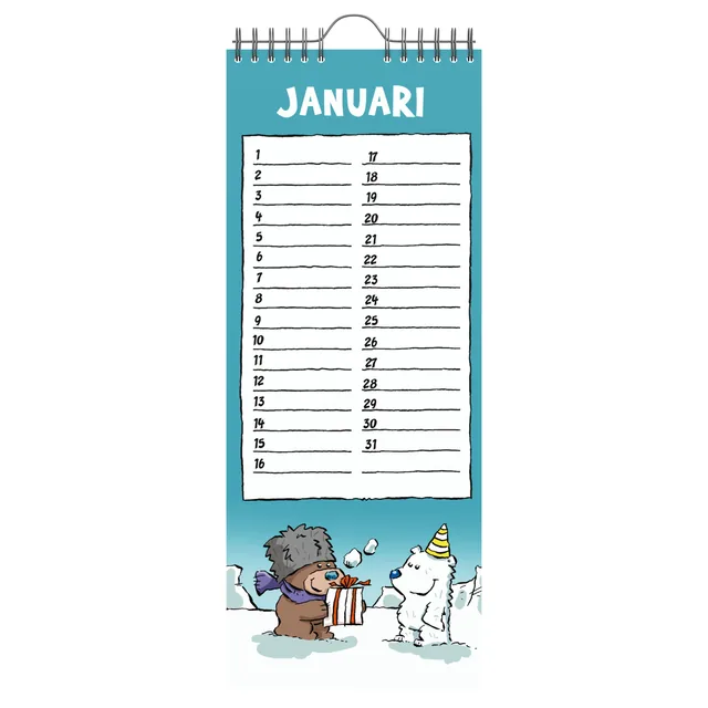 Verjaardagskalender Lannoo Ritstier 130x325 blauw