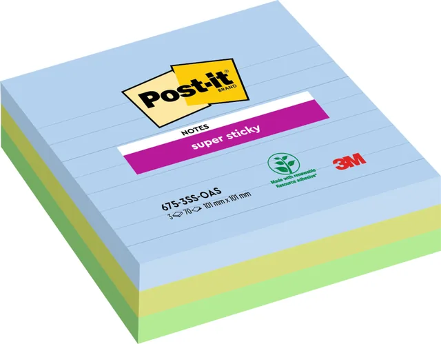 Memoblok Post-it 675-3 Super Sticky 101x101mm OAS